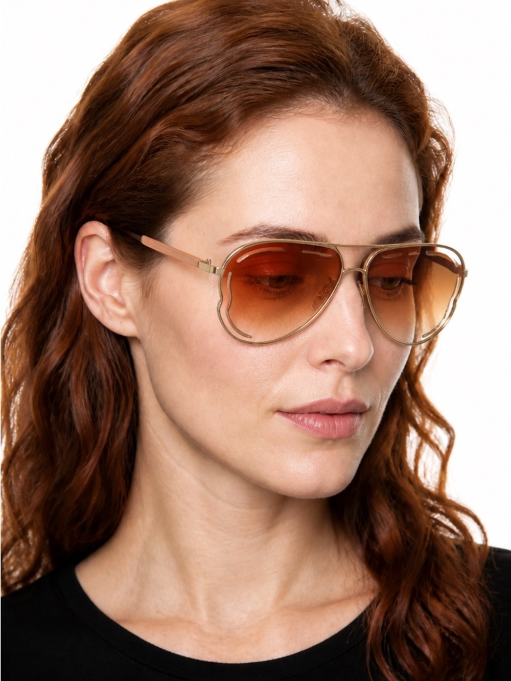 Gold Frame Amber Lens Aviator Sunglasses - Women (8-7) UV 400